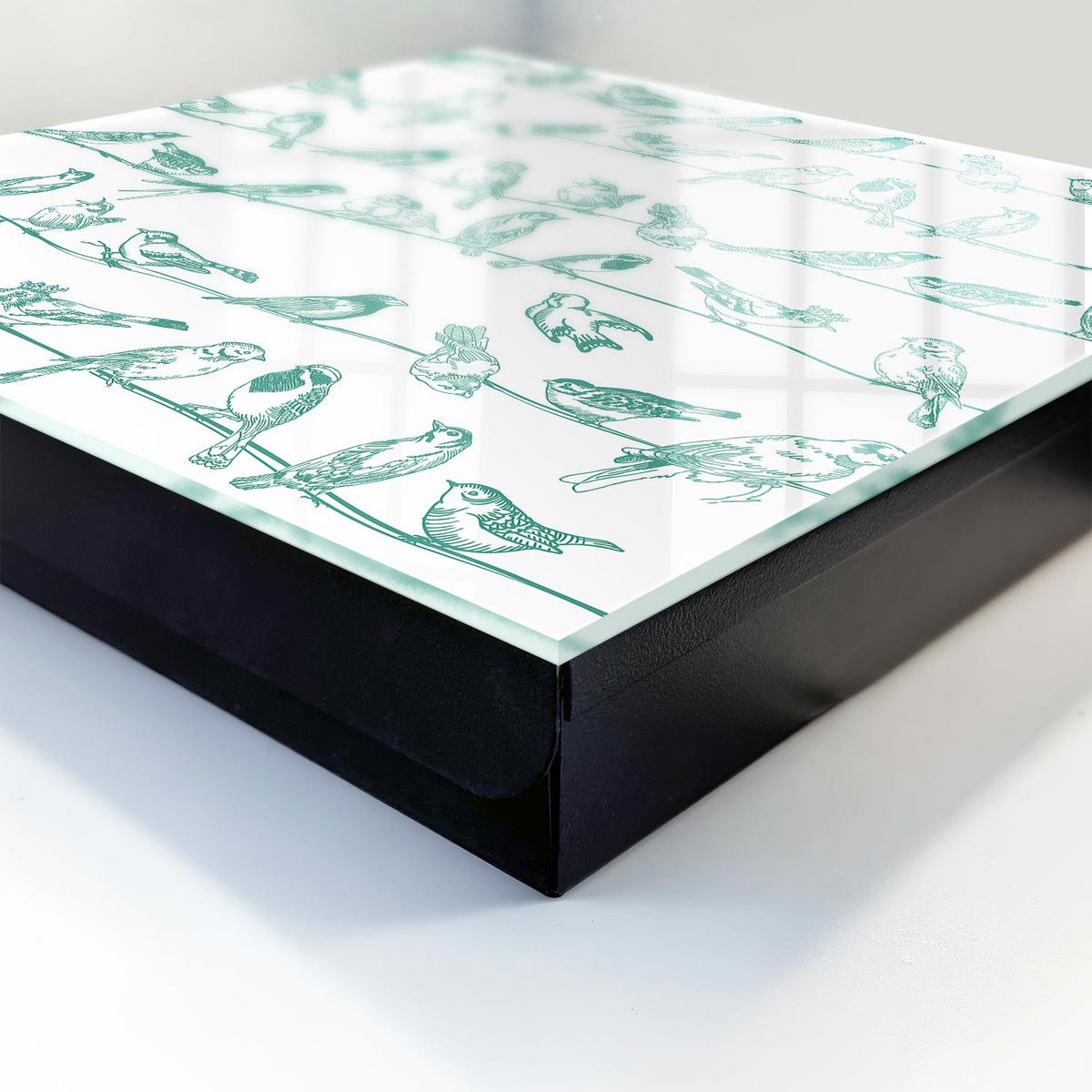 SCHLÜSSELBOX Schwarz 30x30 cm- Türöffnung nach rechts - Vögel auf den Zweigen - Weiß, Metall (30/30/5cm) - TULUP