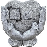 STEINFIGUR Herz in Hand Ich vermisse Dich frostfest Steinguss Grabschmuck Grabstein - Grau, Stein (20/27/8cm) - stoneandstyle
