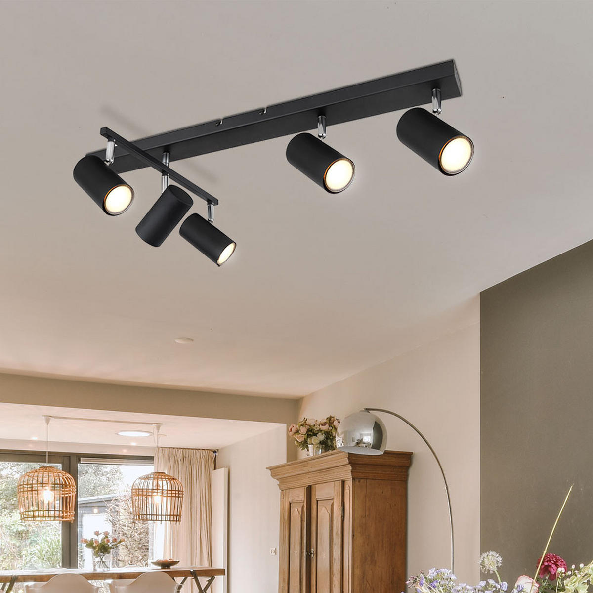 DECKENLEUCHTE Metall Schwarz bewegliche Spots - Schwarz, Metall (70/35/17cm) - Globo Lighting