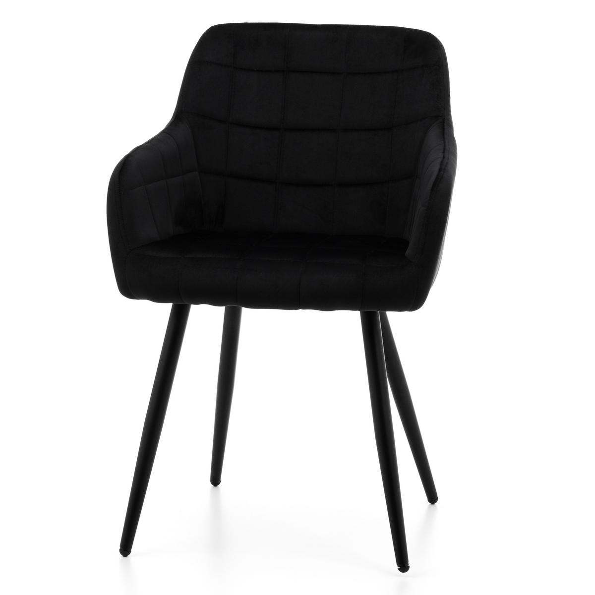 STUHL ORTE gepolstert mit Steppung - schwarz - Samt Velours - Schwarz, Textil/Metall (56/85/62cm) - NEW HOME