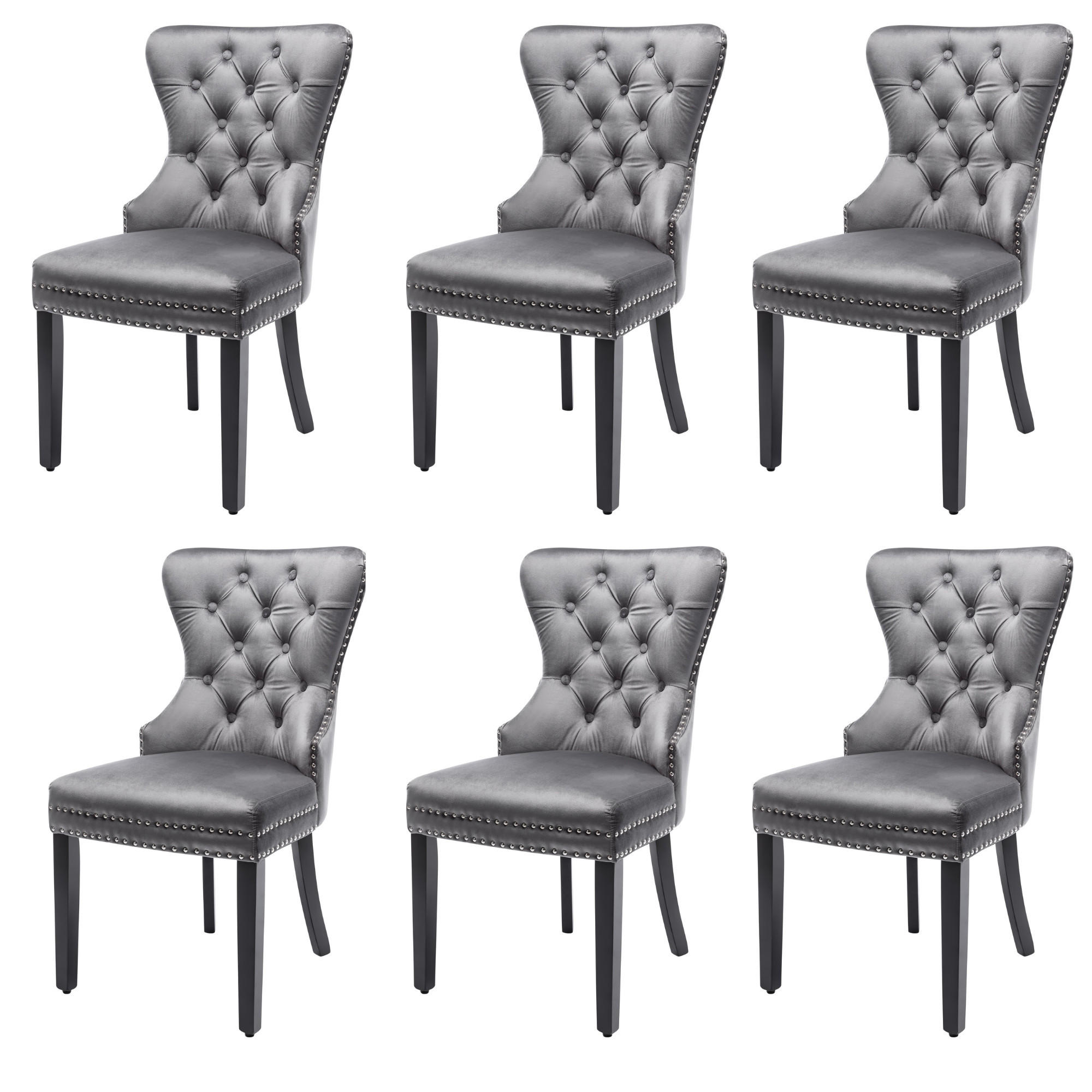 ESSZIMMERSTUHL 6er Set Samt Grau Metallbeine Eichenbeine - Grau, Textil (63/95/50cm) - FLIEKS