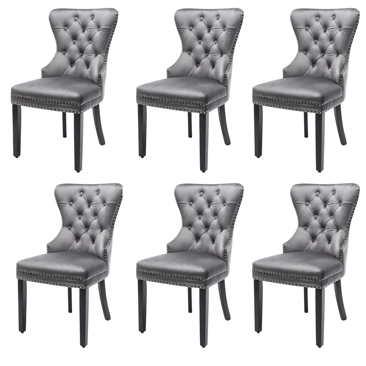 ESSZIMMERSTUHL 6er Set Samt Grau Metallbeine Eichenbeine - Grau, Textil (63/95/50cm) - FLIEKS