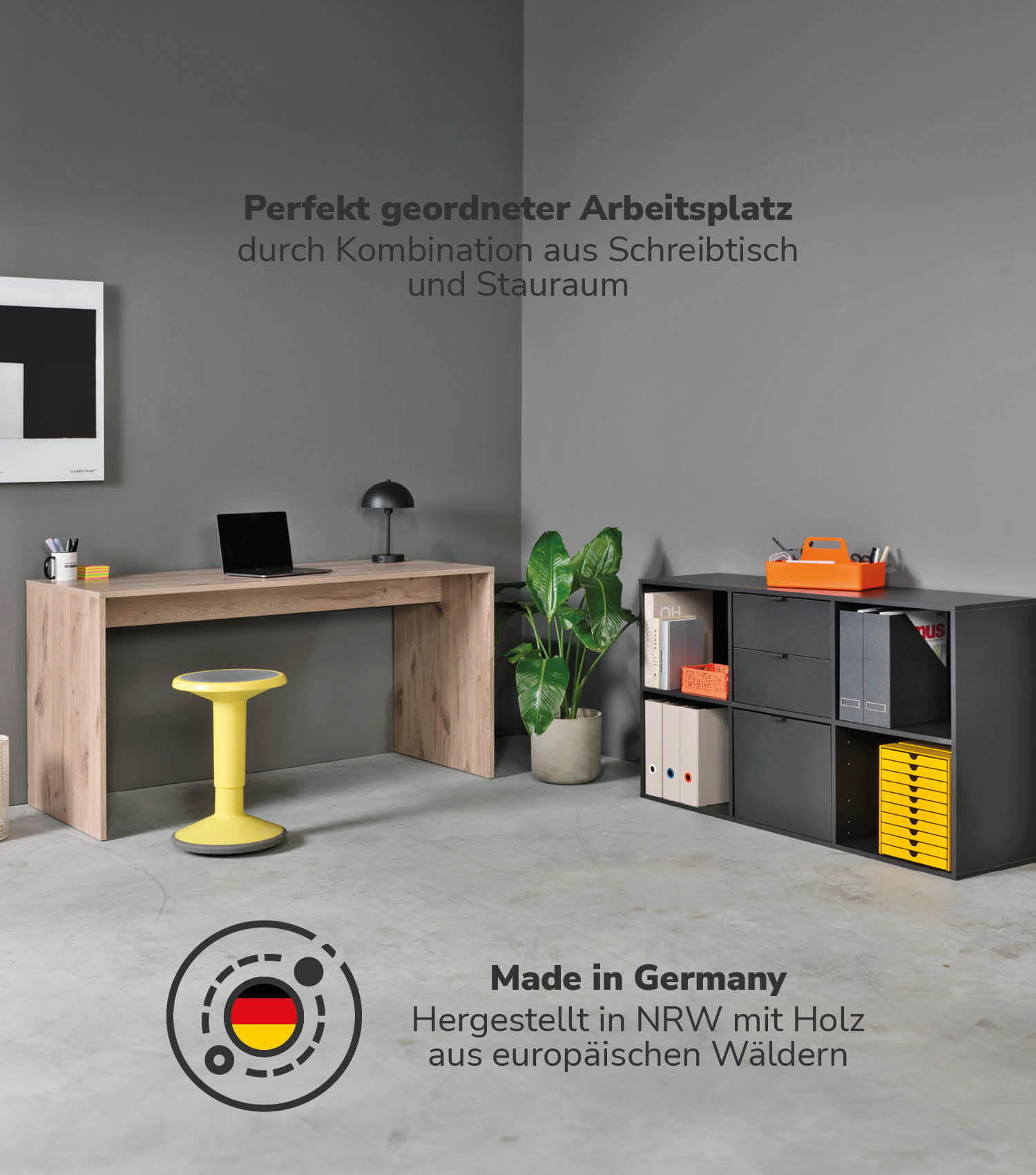 SCHREIBTISCH Der Produktive - Eichefarben/Schwarz, Holzwerkstoff (65/145/77cm) - Mokebo