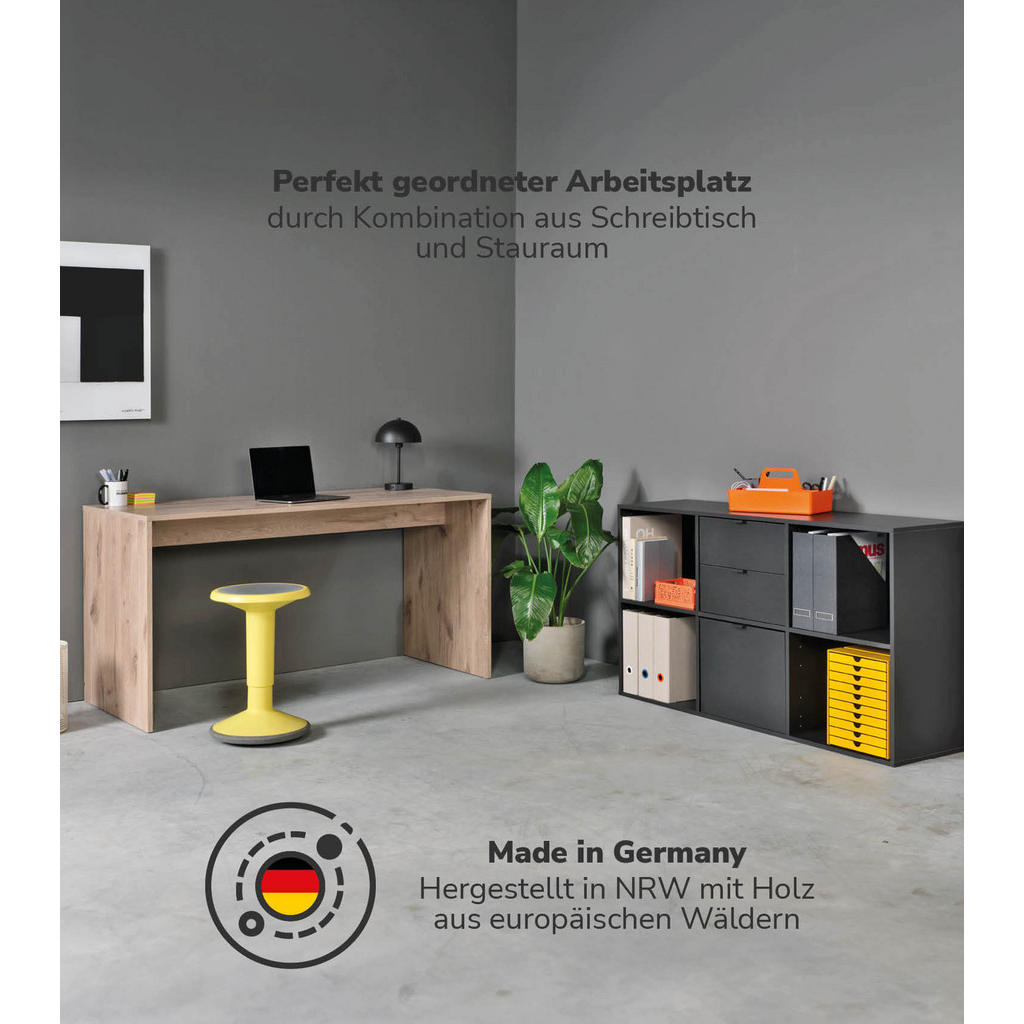 Thumbnail - Mokebo Schreibtisch, Eiche, Schwarz, Holzwerkstoff, 145x77x65 cm, Arbeitszimmer, Schreibtische, Bürotische