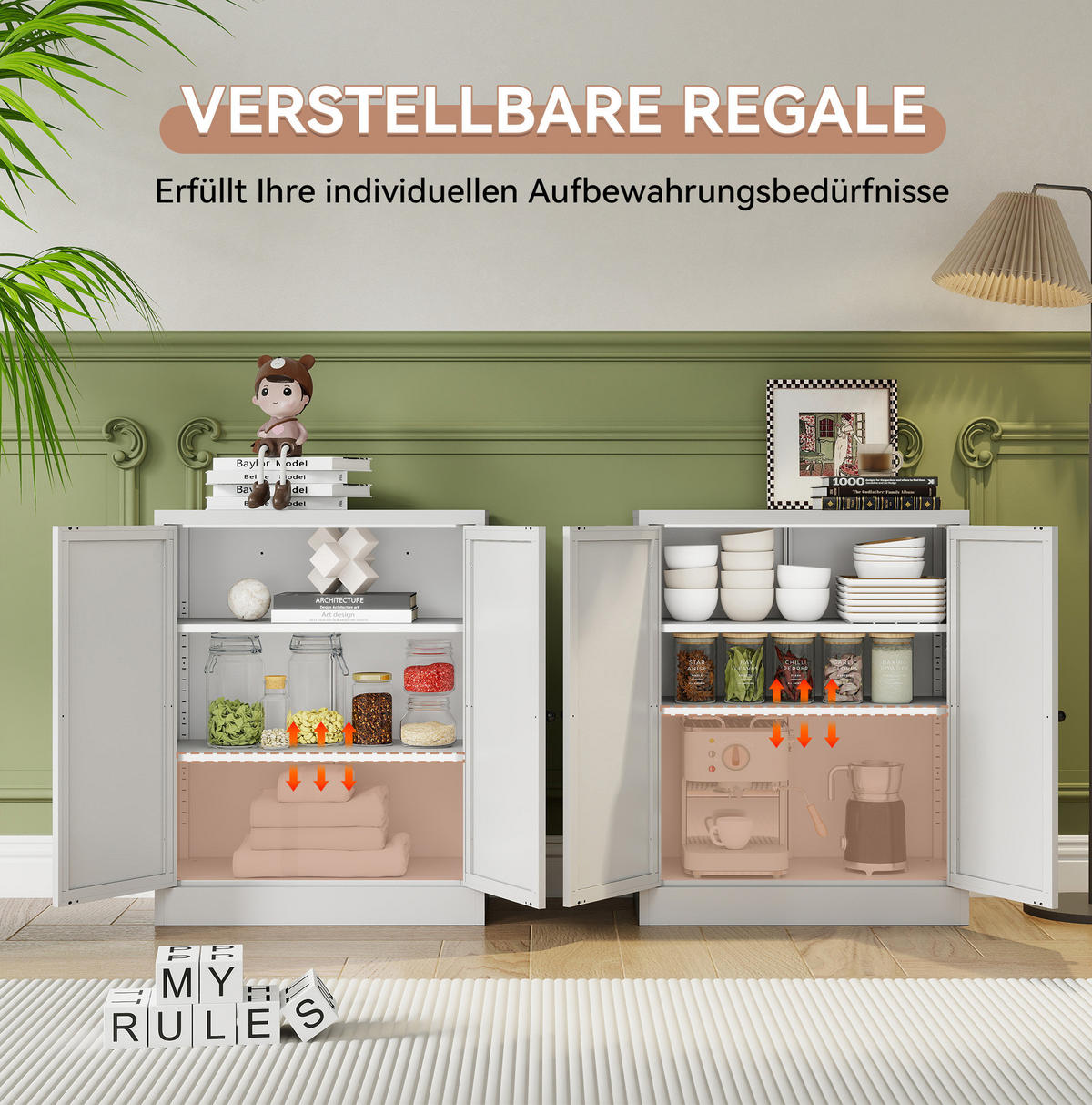 SIDEBOARD 35/70/88 cm aus Metall mit 2 verstellbaren Einlegeböden und Außenhaken, Weiß - Weiß, Metall (70/88/35cm) - Redom