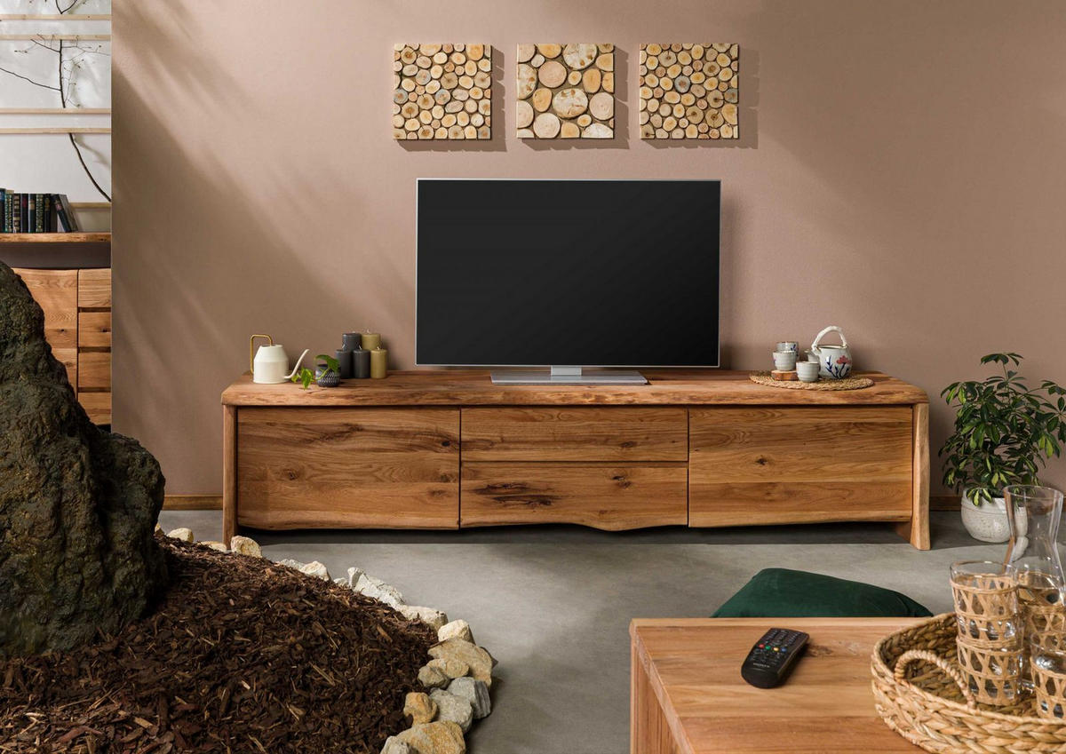 TV-BOARD Wildeiche 220x45x50 natur geölt PURE OAK #704 - Naturfarben, Holz (220/50/45cm) - Massivmoebel24