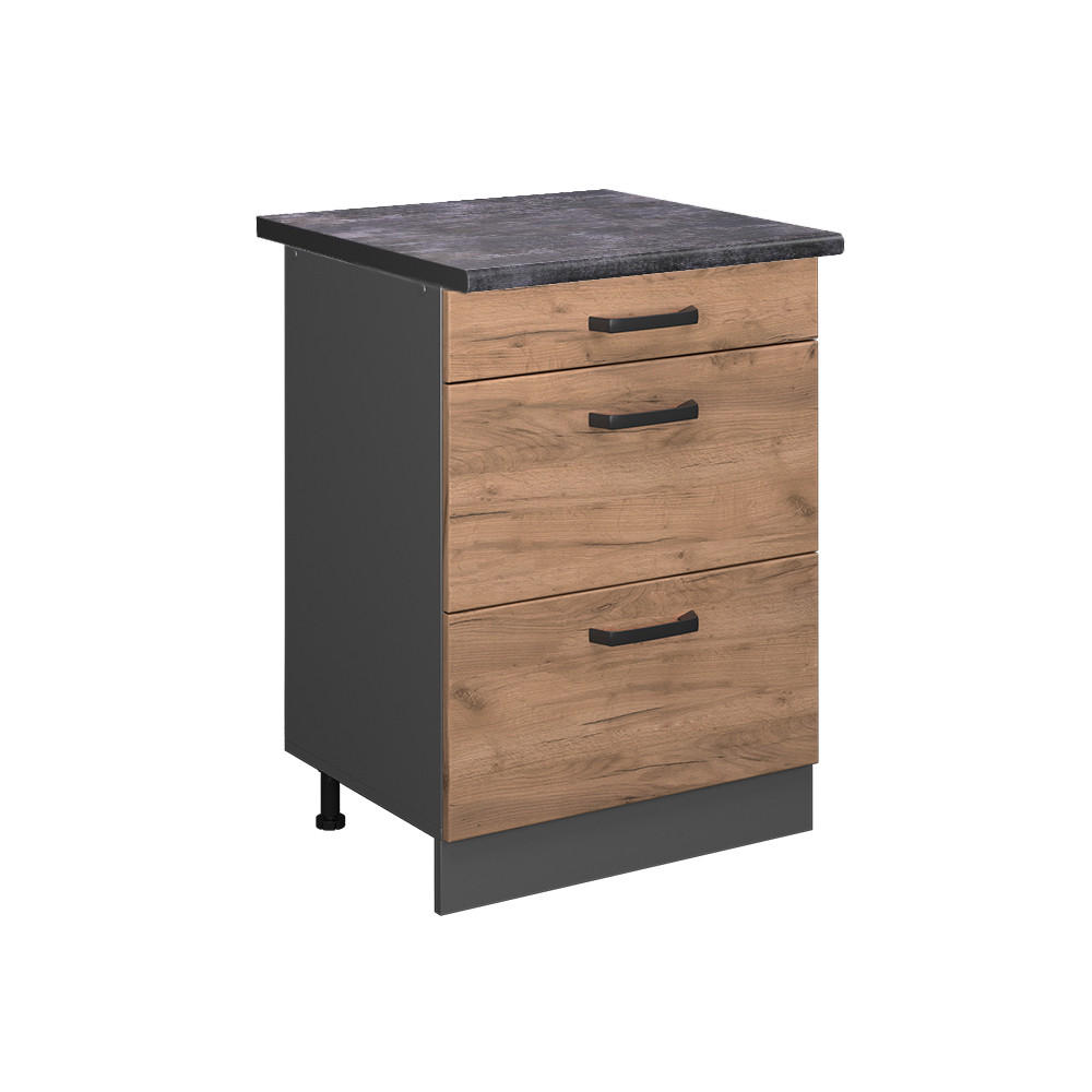 KÜCHENUNTERSCHRANK R-Line Goldkraft Eiche 60 cm mit Schubladen AP Anthrazit - Honigeiche/Anthrazit, Holzwerkstoff (60/81.6/60cm) - Vicco