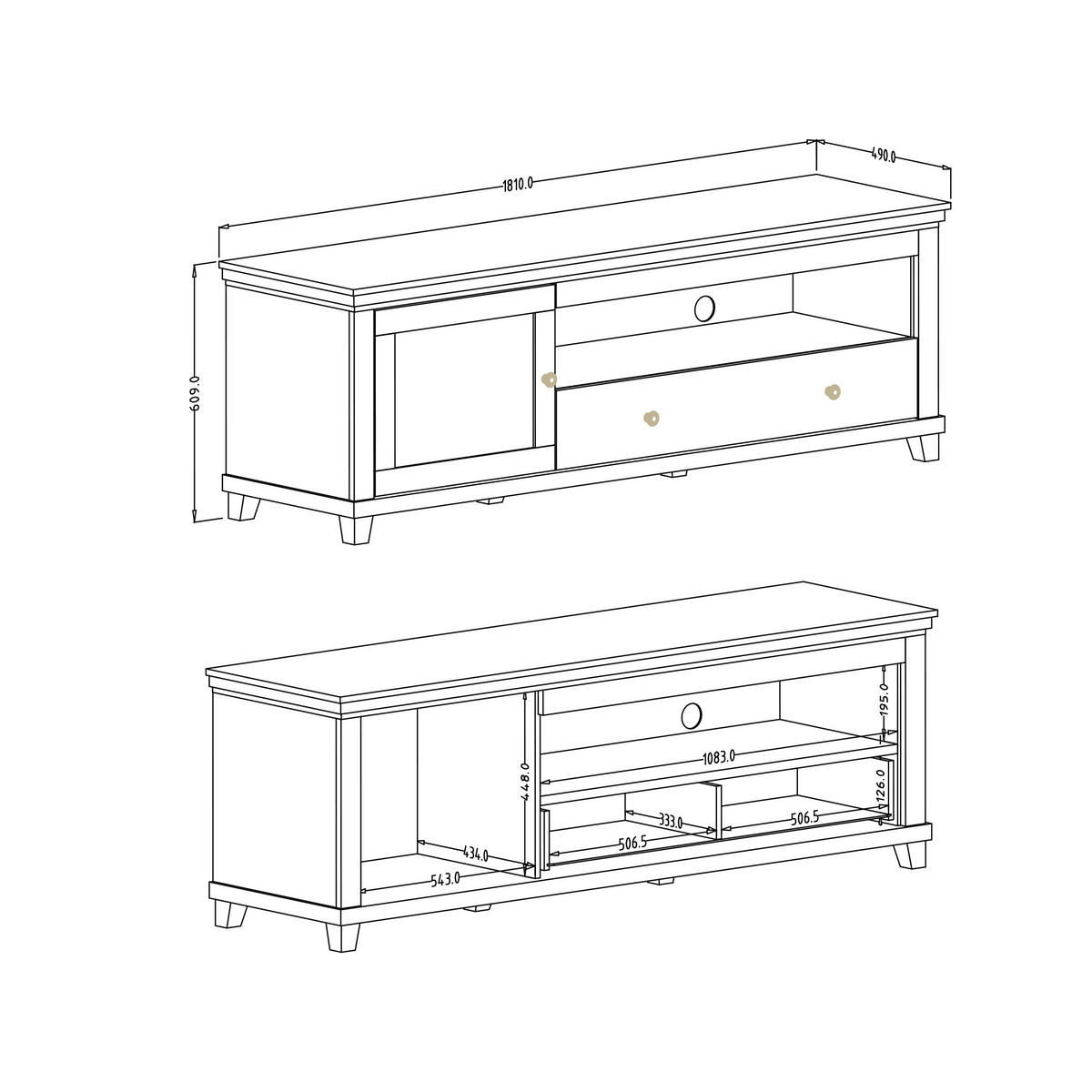 LOWBOARD EVANDRO 181/61/49 cm, Beige - Beige, Holzwerkstoff (181/61/49cm) - MASSENO