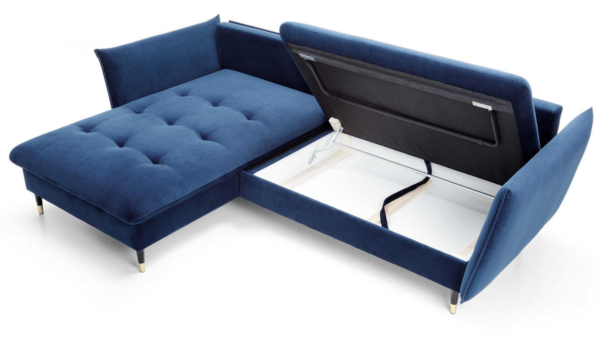 ECKSOFA 260 cm Sagir mit Schalffunktion, Bettkasten, Links - Dunkelblau - Schwarz/Dunkelblau, Holz (167/258cm) - Emporius