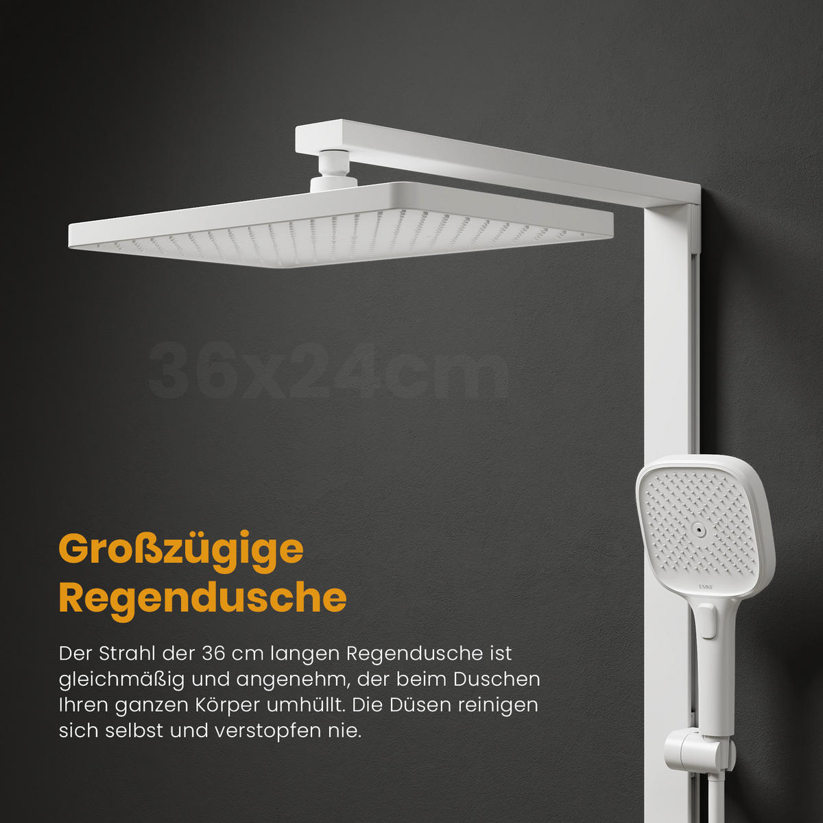 ÜBERKOPFBRAUSESET mit Handbrause Thermostat Vielseitig Weiß - Weiß, Metall (40/113/58cm) - EMKE