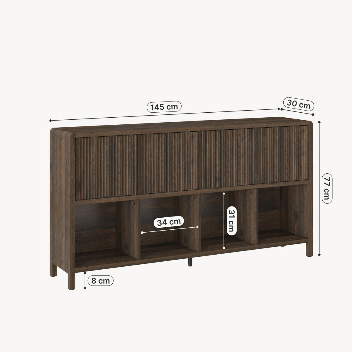 SIDEBOARD Lukkodso - Walnussfarben, Holzwerkstoff (145/76.5/30cm) - [en.casa]