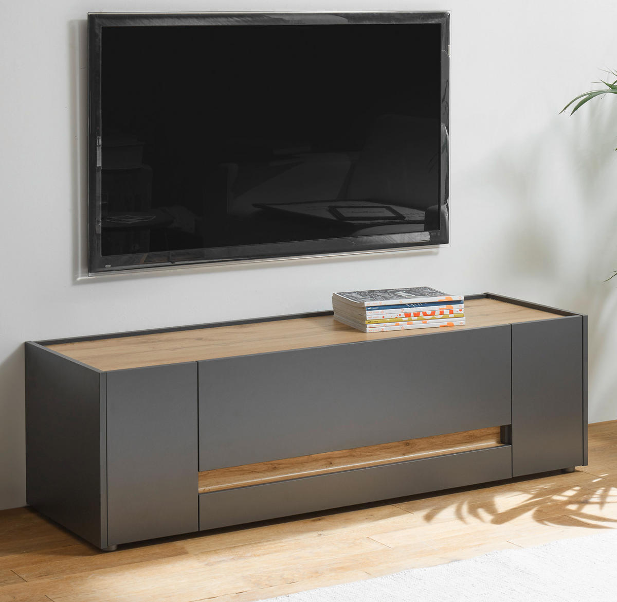 TV-LOWBOARD grau matt, Eiche Wotan 140 cm, TV-Unterteil mit Schubkasten - Eiche Wotan/Grau, Holzwerkstoff/Kunststoff (140/40/45cm) - Furn.Design