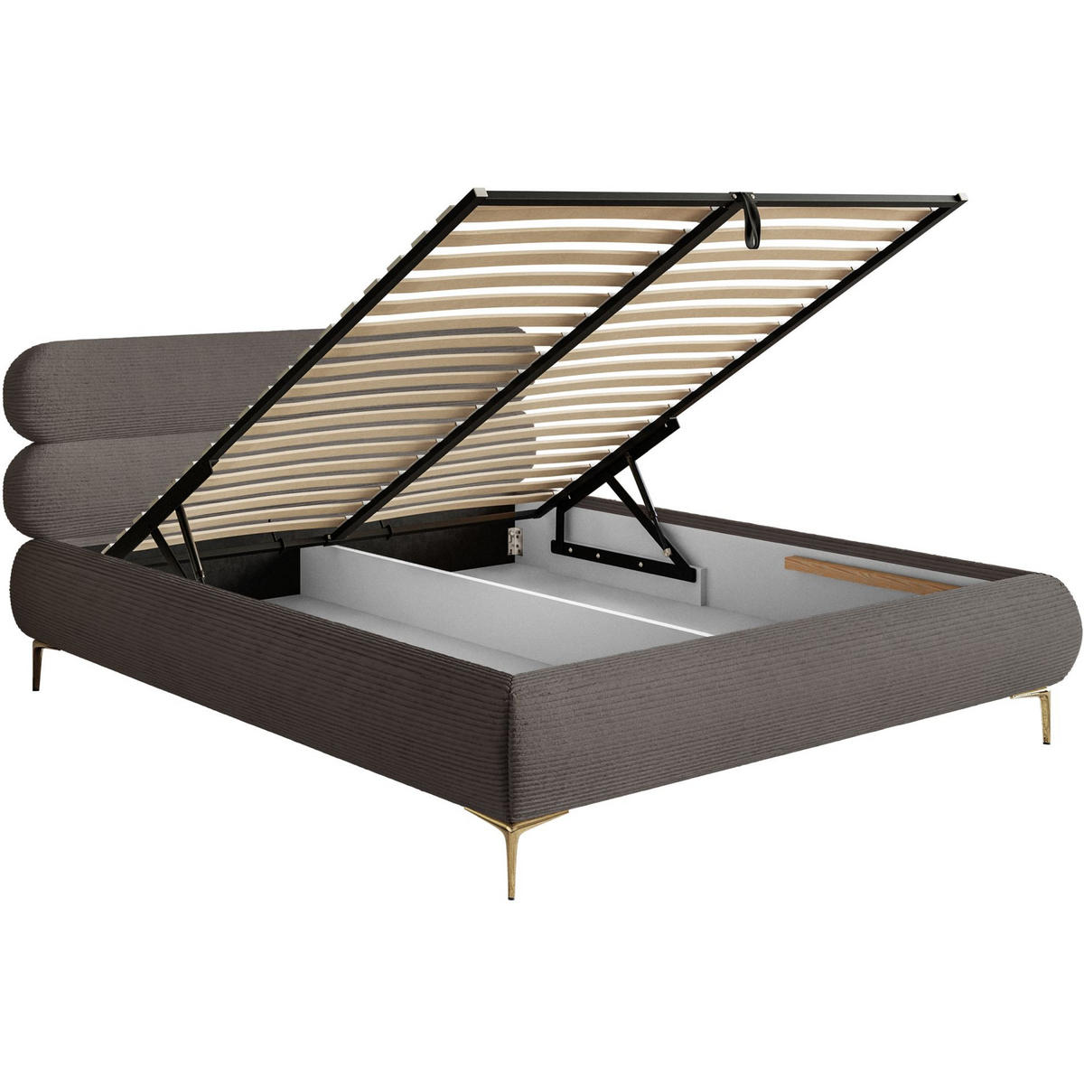 POLSTERBETT Roule Cord Grau 160x200 cm - Goldfarben/Grau, Textil/Metall (160/200cm) - Selsey