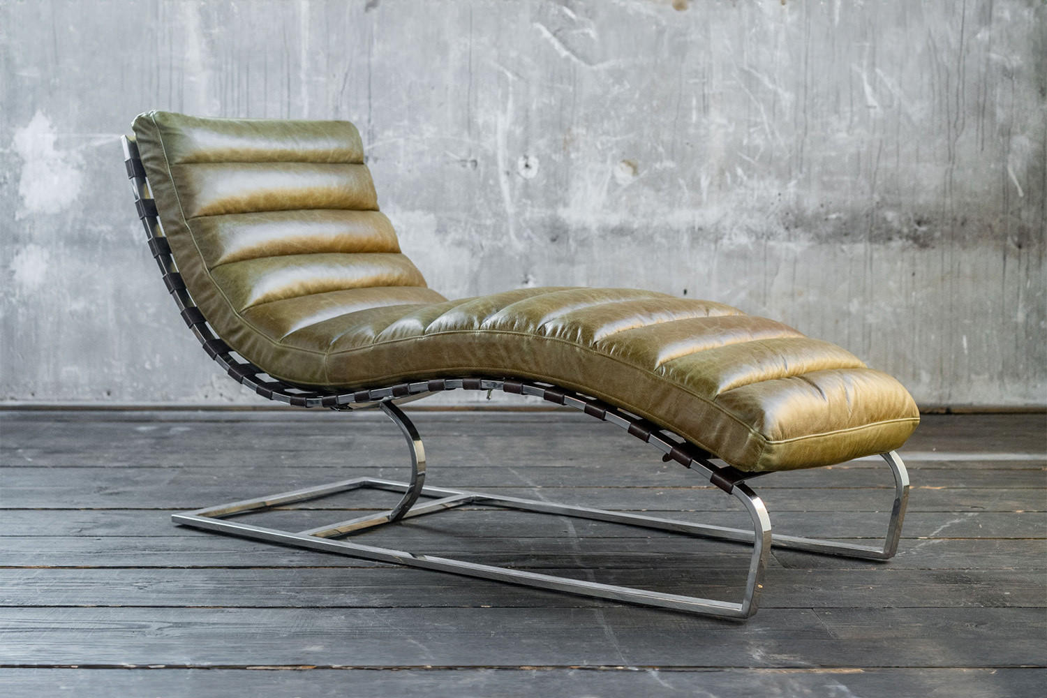RELAXLIEGE SIRY Grün Leder - Silberfarben/Grün, Leder/Metall (150/88/88cm) - KAWOLA