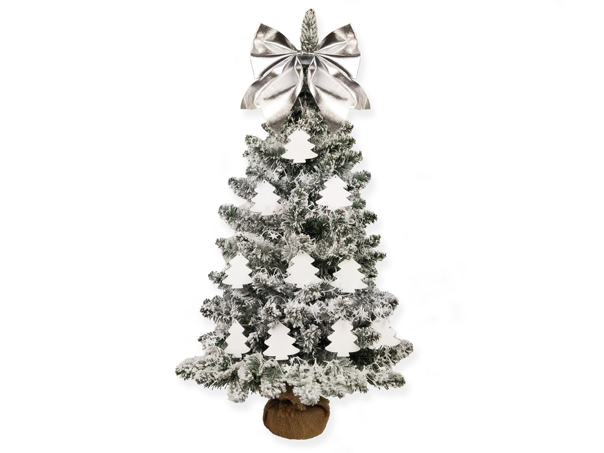 WEIHNACHTSBAUM geschmückt künstlich SNOWY FOREST 60 cm mit LED-BELEUCHTUNG IM TOPF - Silberfarben/Weiß, Kunststoff (60cm) - LAALU