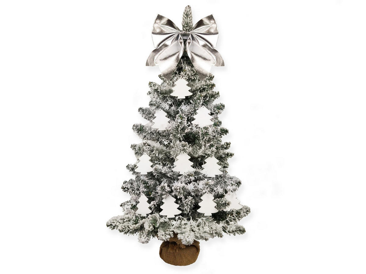 LAALU WEIHNACHTSBAUM geschmückt künstlich SNOWY FOREST 60 cm mit LED-BELEUCHTUNG IM TOPF - Silberfarben/Weiß, Kunststoff (60cm) - LAALU