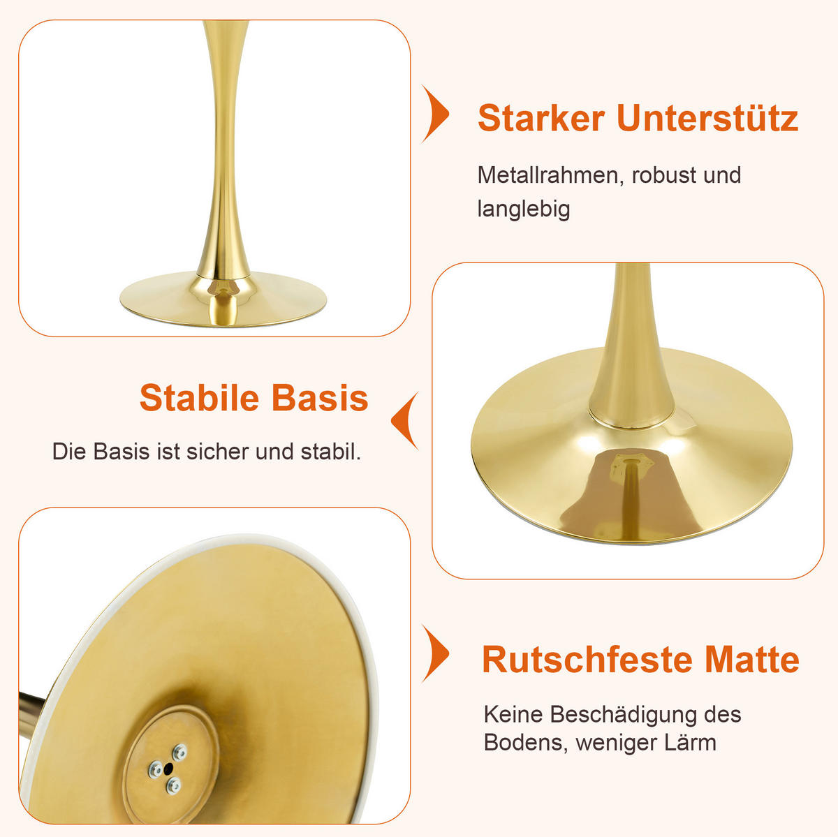 BEISTELLTISCH rund 60/72 cm in Walnussoptik mit goldfarbenem Metallfuß - Goldfarben, Holzwerkstoff (60/60/72cm) - BEAOK