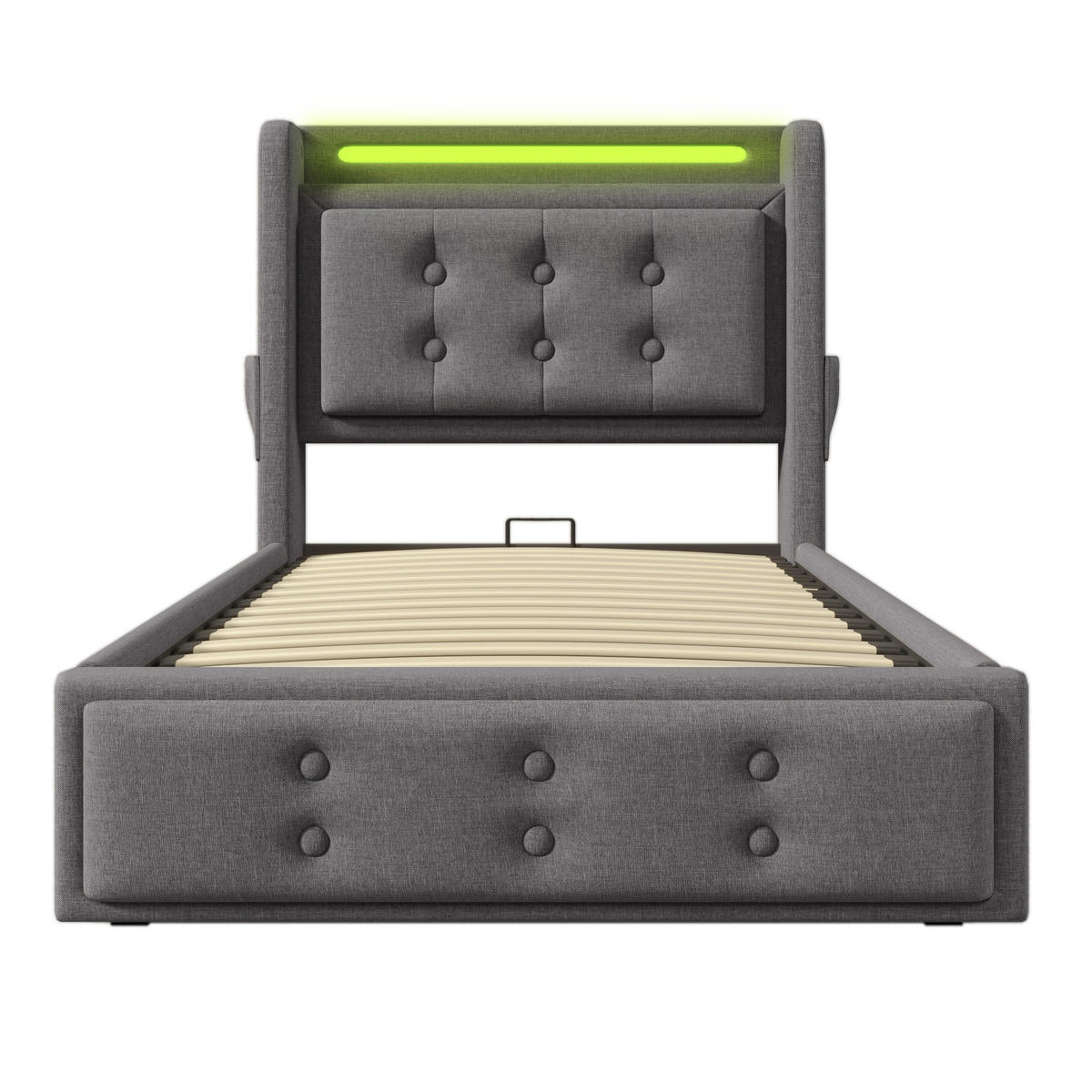 POLSTERBETT aus Baumwoll-Leinen 90x200 cm in Grau mit LED & USB-C - Grau, Textil (90/200cm) - Modfu