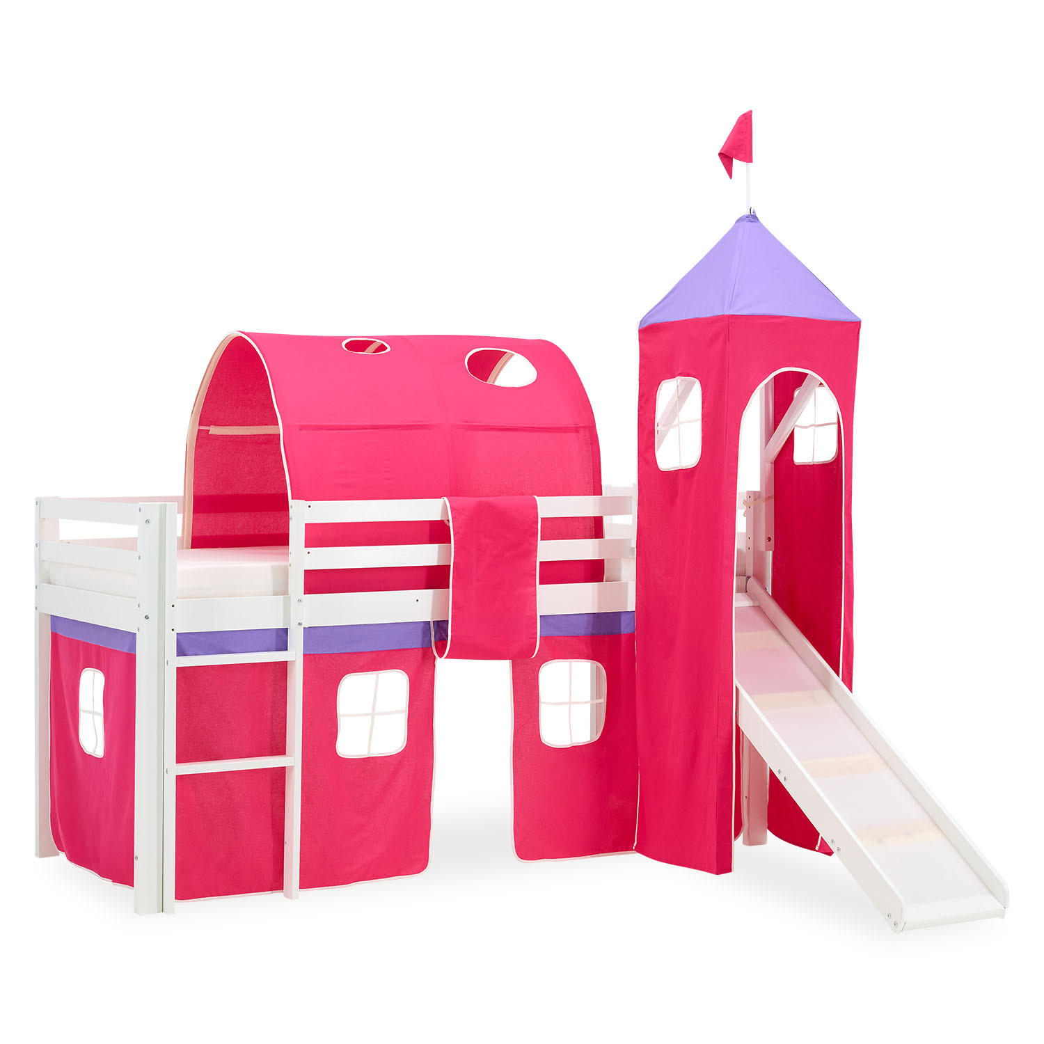 HOCHBETT mit Rutsche 90/200 cm Pink - Pink/Weiß, Holz - Homestyle4u