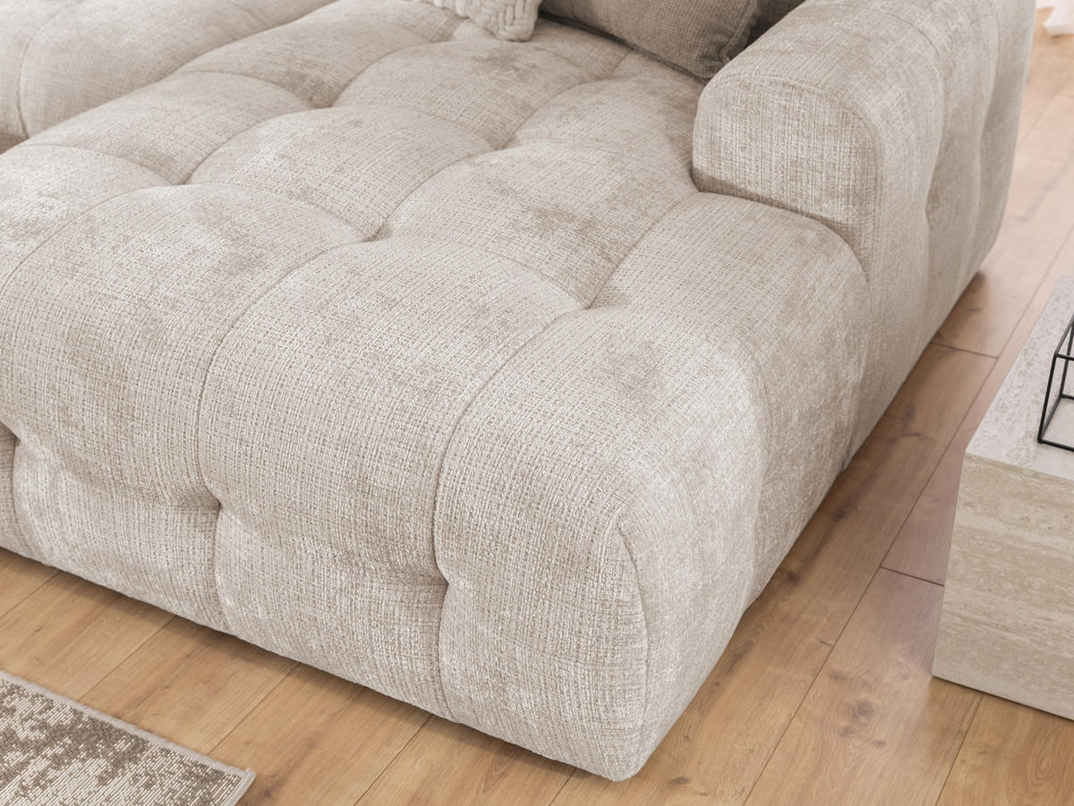 WOHNLANDSCHAFT Kozy im Bumpy-Design mit fester Rückenlehne aus weichem Beige Chenille-Stoff - Beige/Creme, Holz/Kunststoff (323/79/161cm) - S-Style Möbel