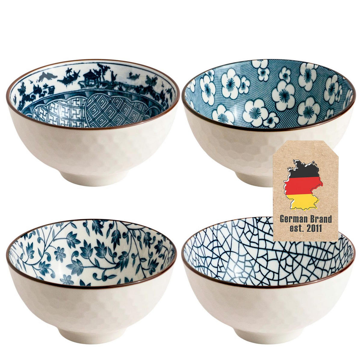 SCHALEN-SET in schickem Geschenkkarton (4-tlg.) - Blau, Keramik (5.5/5.5/11.3cm) - Intirilife