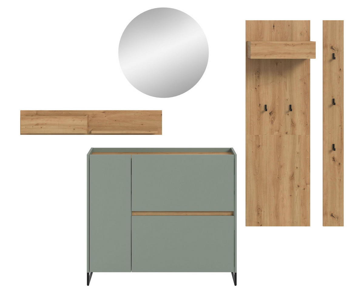 GARDEROBE Flow (B/H/T: ca. 236/197/32 cm) 5 tlg. in Salbei/Salbei - Salbeigrün, Holzwerkstoff (236/197/32cm) - Homes & Jones