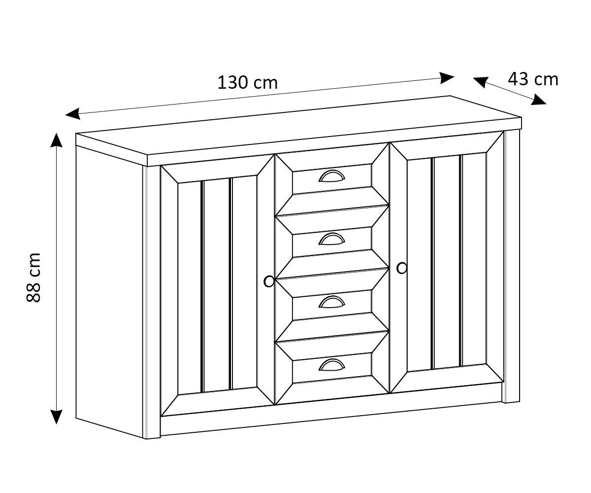 SIDEBOARD Provence Pinie weiß / Eiche hell 130 / 43 / 88cm - Eichefarben/Weiß, Holzwerkstoff/Metall (130/88/43cm) - Feldmann-Wohnen