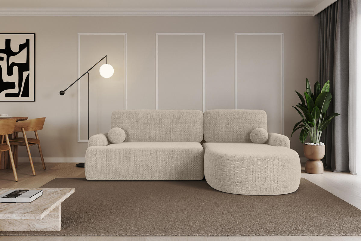 WOHNLANDSCHAFT mit Schlaffunktion und Bettkasten LIRA-L - 264x172x89 Beige - Beige, Holzwerkstoff/Textil (172/264cm) - ALTDECOR