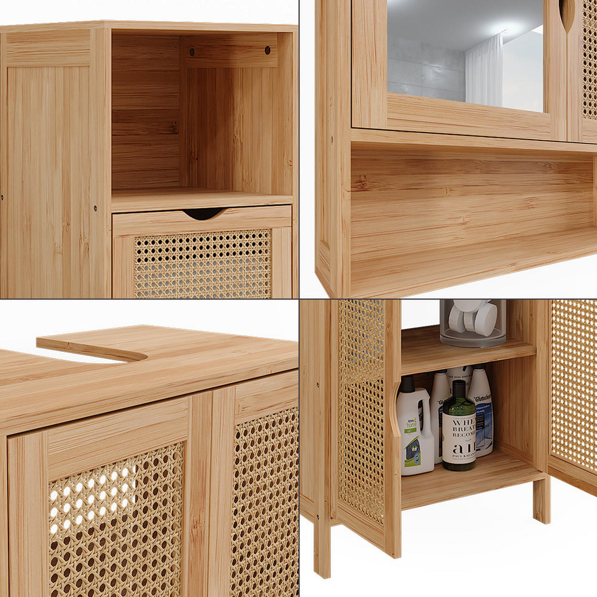 BADMÖBEL-SET Liora Bambus 3 Teile - Grün, Holzwerkstoff (48/60/29cm) - Vicco