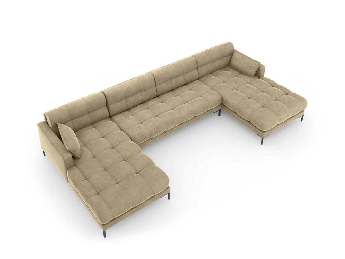 PANORAMASOFA Mamaia aus Samt beige 6 Sitzplätze - Beige, Textil (185/75/383cm) - Micadoni