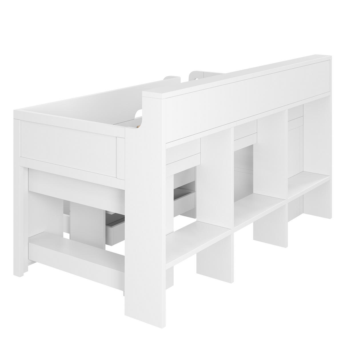 HOCHBETT 90/200 cm DE-32843 mit Schreibtisch und Stauraum Weiß - Weiß, Holzwerkstoff (90/200cm) - ComfortXL