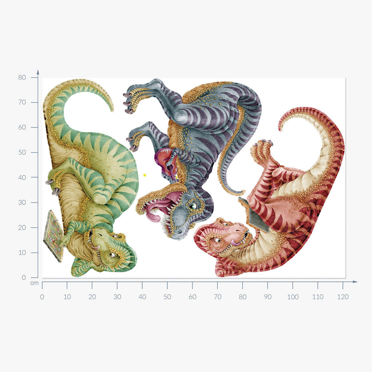 WANDAUFKLEBER 80x121cm - Bunte Dinosaurier - Multicolor, Kunststoff (80/121/0.1cm) - Wallfluent