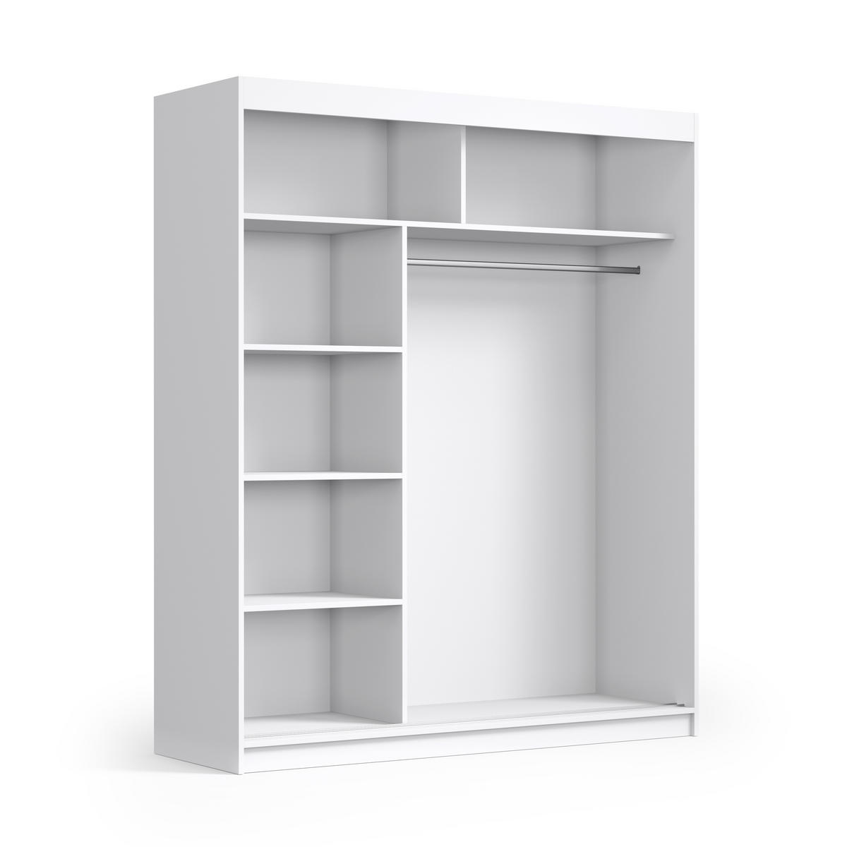 SCHWEBETÜRENSCHRANK VIVA 180/215,5/59cm 2-türig mit Spiegel Weiß - Weiß, Holzwerkstoff (180/215.5/59cm) - MASSENO