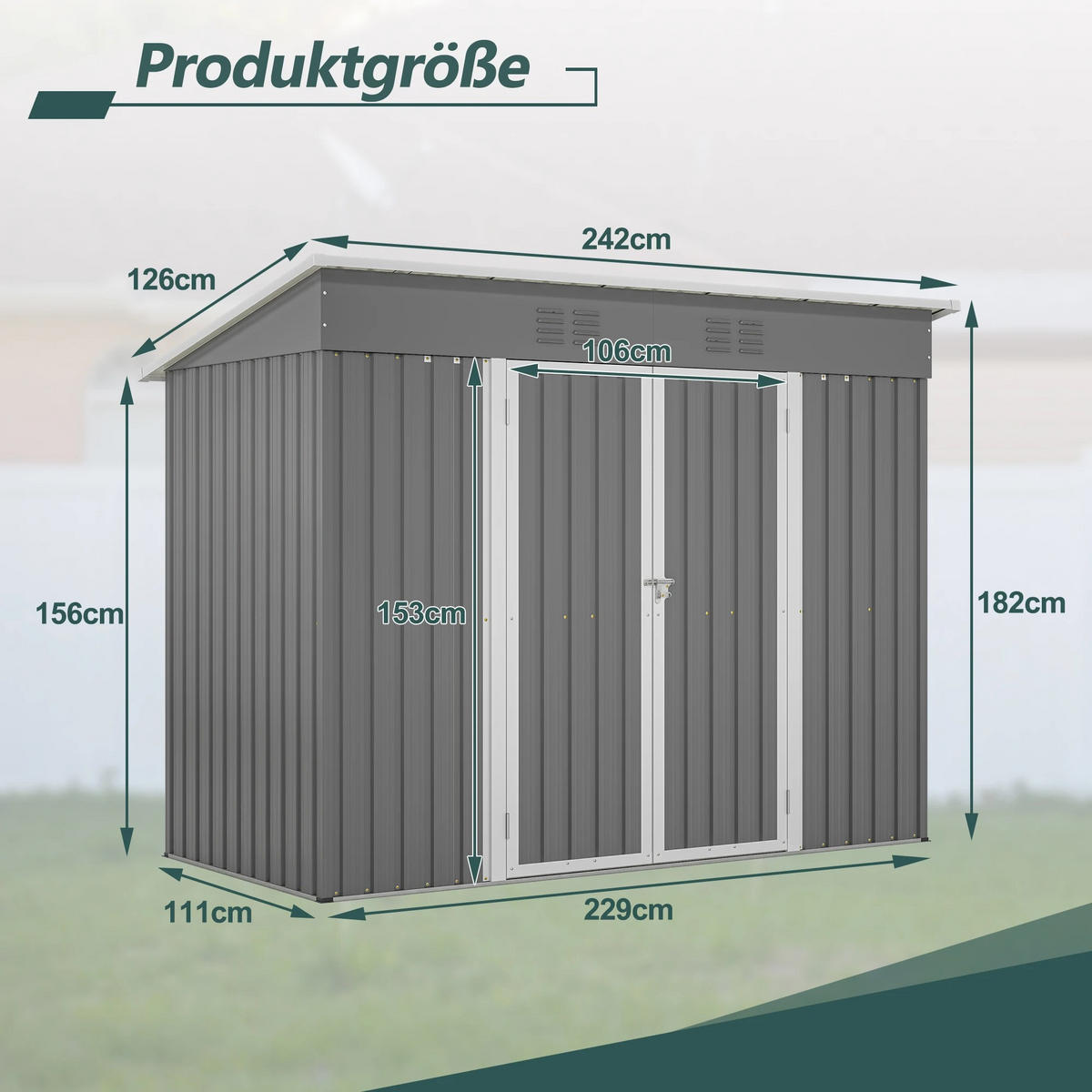 GARTENSCHUPPEN 8x4 FT, grau, mit Metallgrundlage - Grau, Metall (243/182/122cm) - Kaket