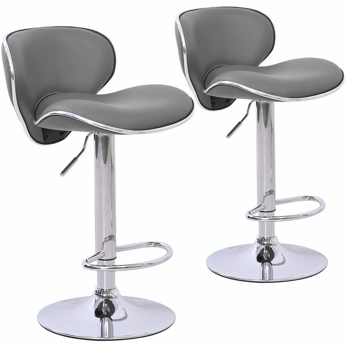 BARHOCKER mit Lehne 2er Set Kunstleder Grau - Silberfarben/Grau, Textil (45/97/48cm) - SVITA