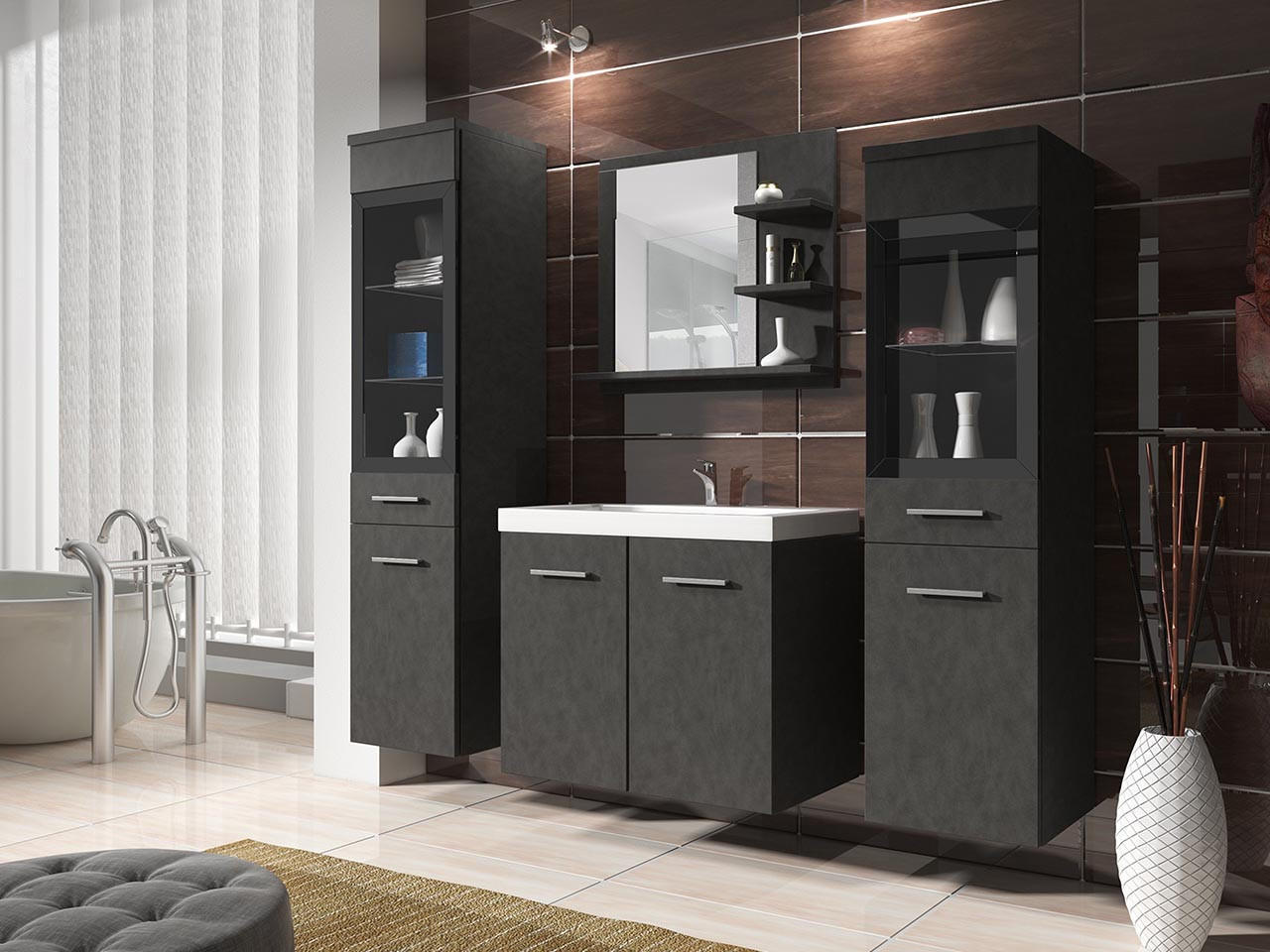 BADMÖBEL-SET Madrit I - Greige, Holzwerkstoff (30/132/30cm) - MIRJAN24