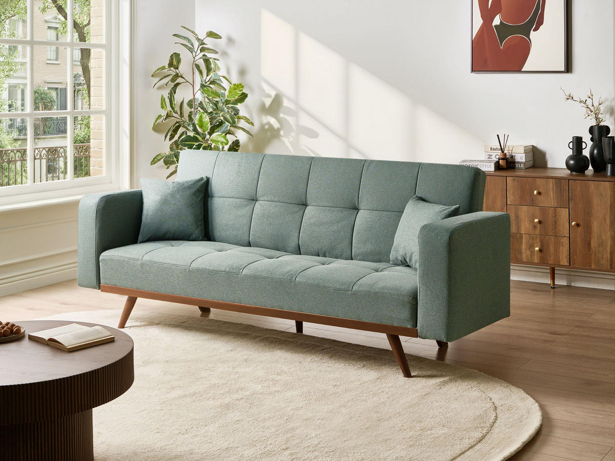 SCHLAFSOFA 3-Sitzer Grün Hjulby - Grün, Textil (220/90/82cm) - Beliani