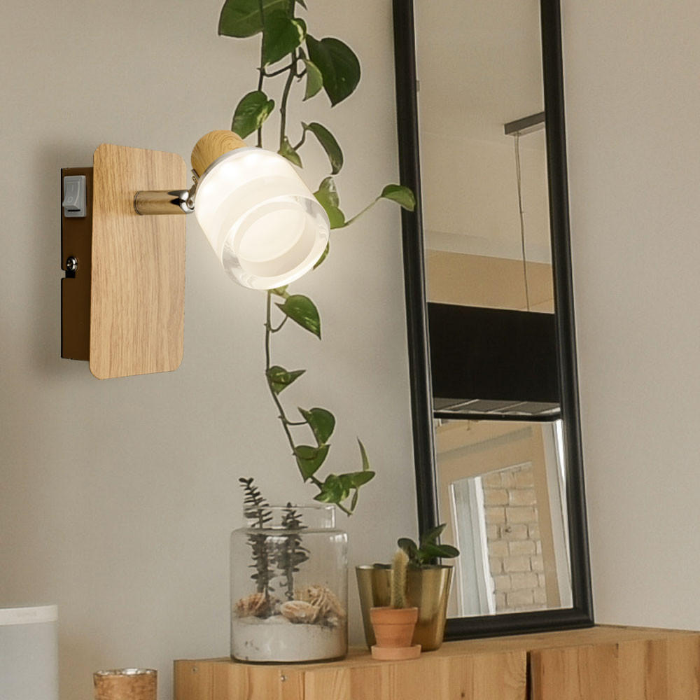 LED WANDLEUCHTE Alonis Braun Holz Optik - Braun, Holz (7/12/11.5cm) - Globo Lighting