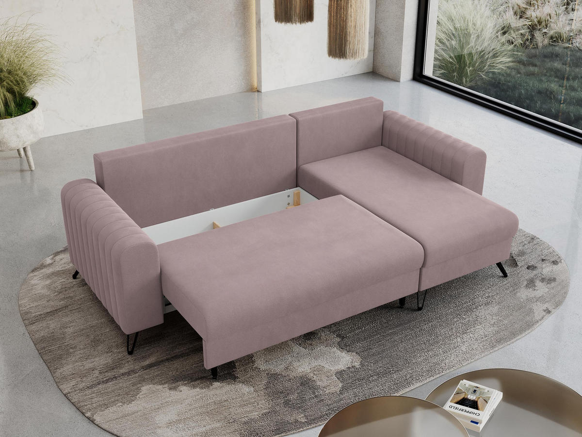ECKSOFA Axel Samt Rosa - Schwarz/Rosa, Textil/Metall (242/140cm) - MKS