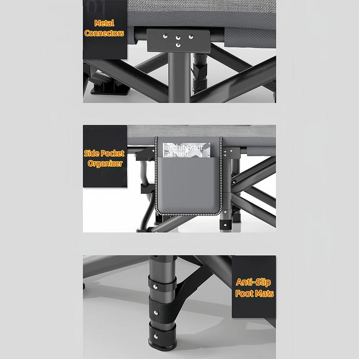 SONNENLIEGE Klappbar Grau für Büro, Outdoor & Garten - Grau, Textil/Metall (190/68cm) - Kaket