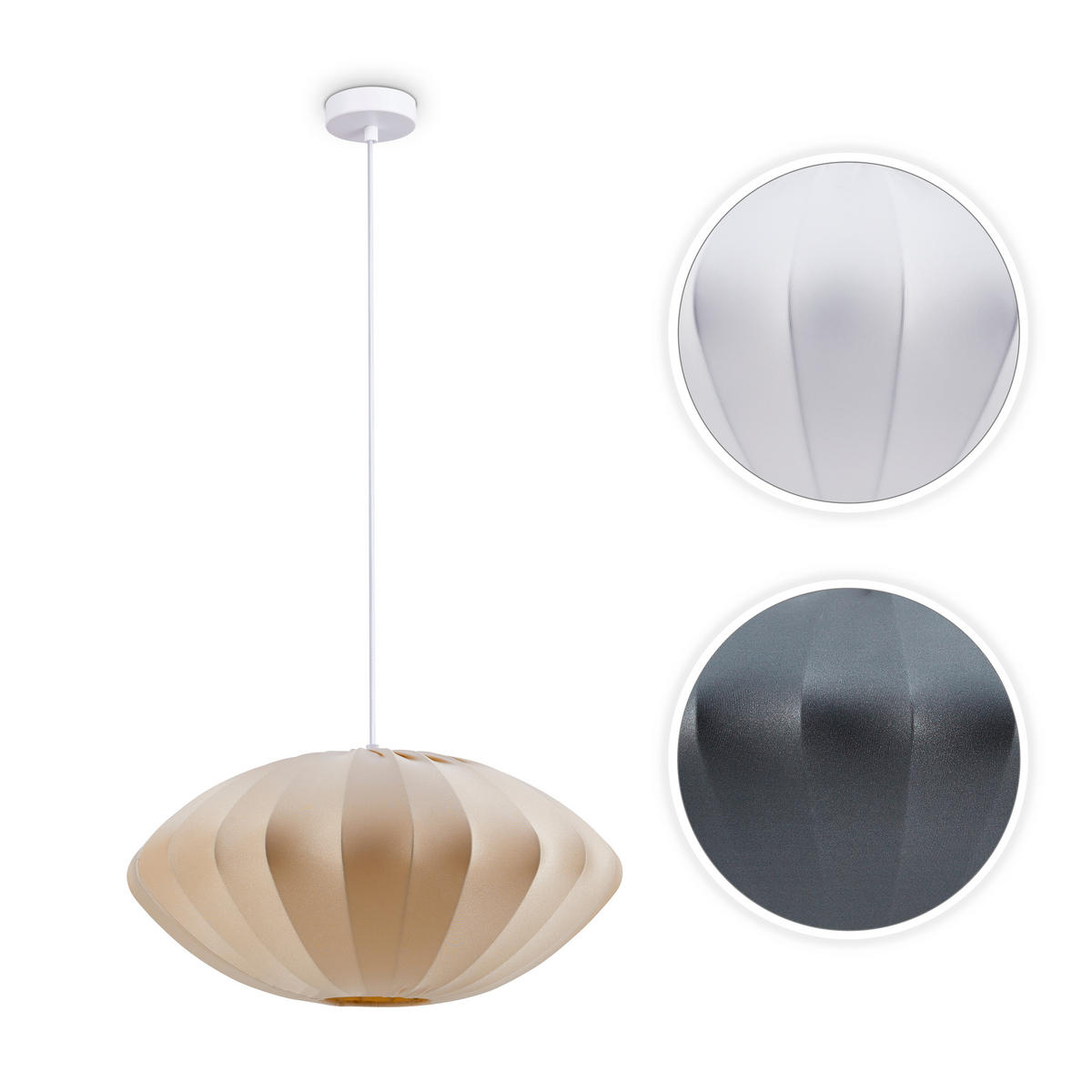 PENDELLEUCHTE Hugo Pd1 Bella - Beige/Weiß, Metall (50/50/25cm) - Paco Home