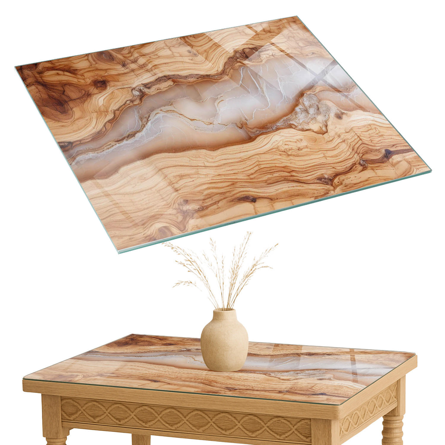 TISCHPLATTE 80x60 cm Naturholz mit Harz - Hellbraun, Glas (0.4/80/60cm) - TULUP