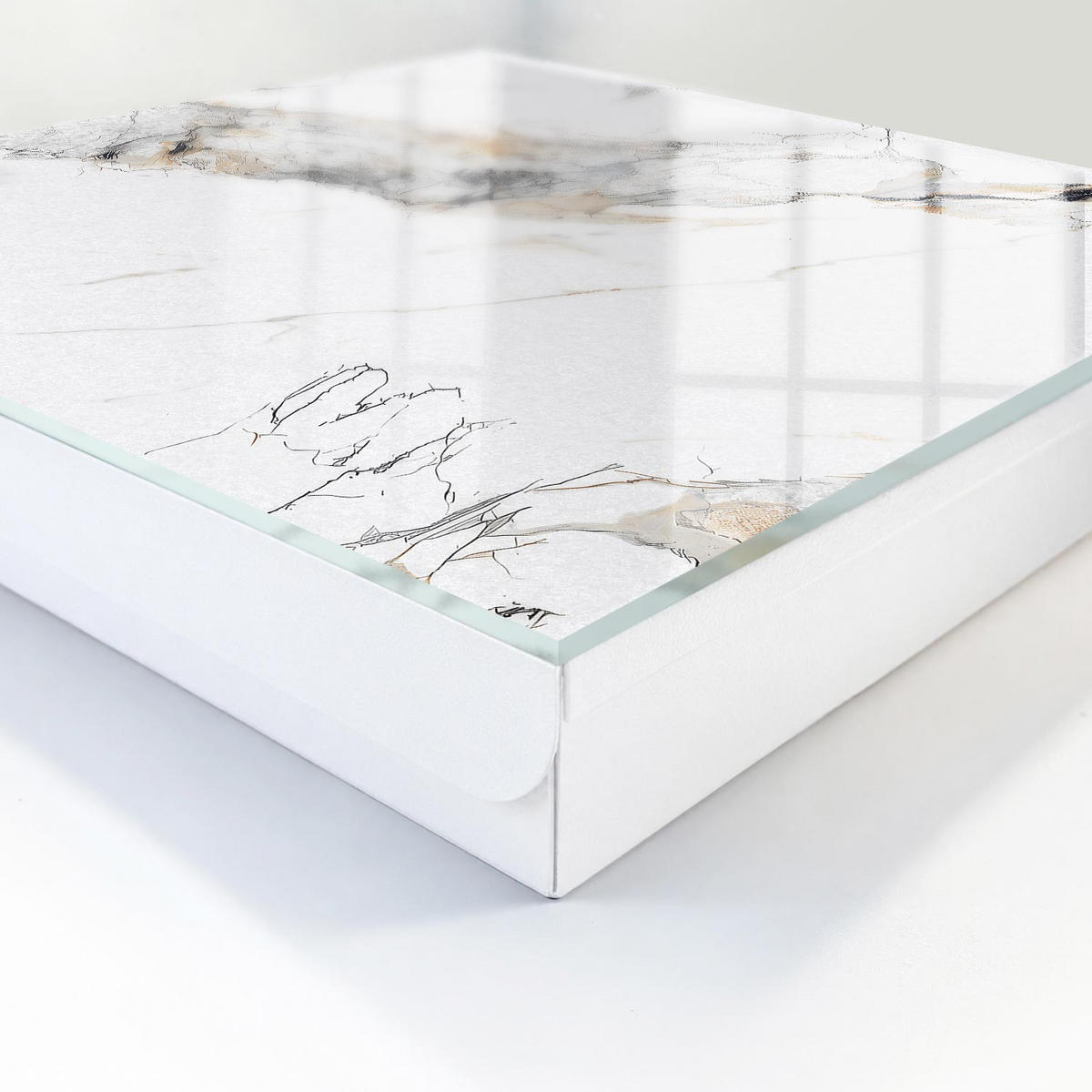 SCHLÜSSELBOX Weiß 30x30 cm – Türöffnung nach rechts - Marmor-Eleganz - Weiß, Metall (30/30/5cm) - TULUP