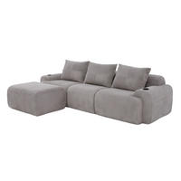 ECKSOFA 268/174/80 cm hellgrau aus Cord mit Cupholder und Seitentasche - Hellgrau, Textil (174/268cm) - OKWISH