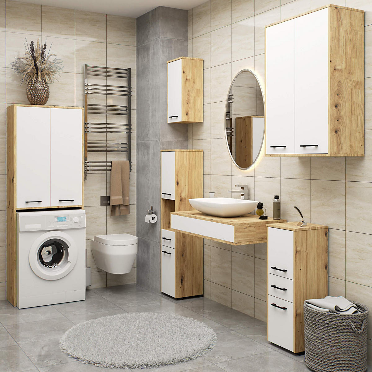 BADEZIMMERSCHRANK FIN Artisan Eiche/Weiß 30x60x22,5 cm - Weiß/Eiche Artisan, Holzwerkstoff/Kunststoff (30/60/22.5cm) - Akord