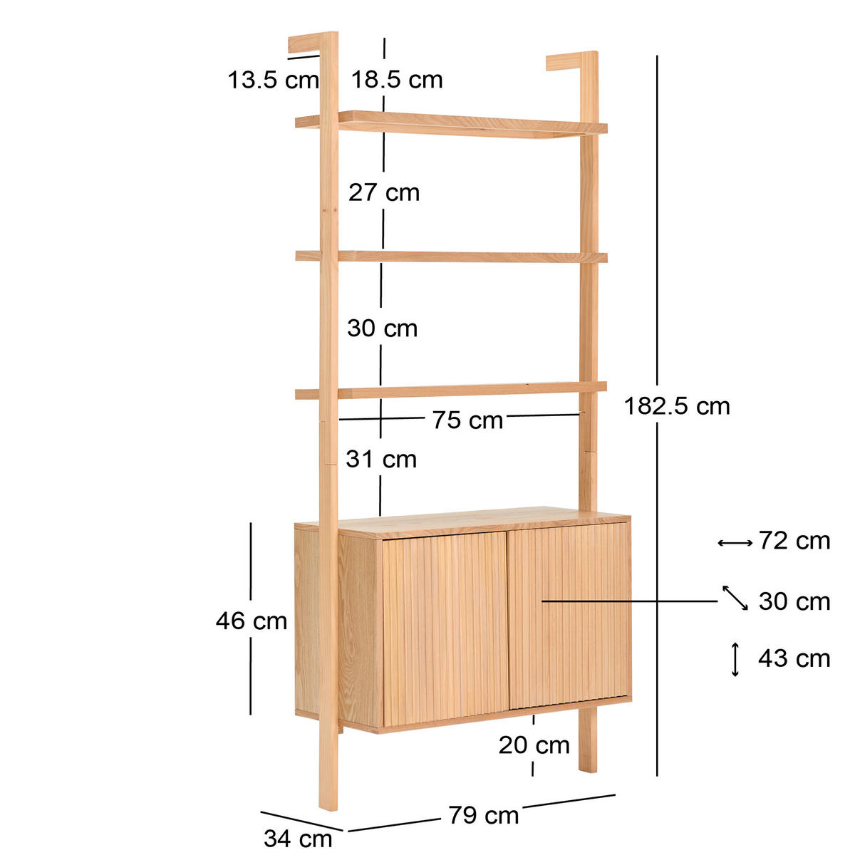 REGAL Kiefernholz Braun 3 Ebenen 2 Fächer - Braun, Holz (79/182.5/34cm) - Nordlys