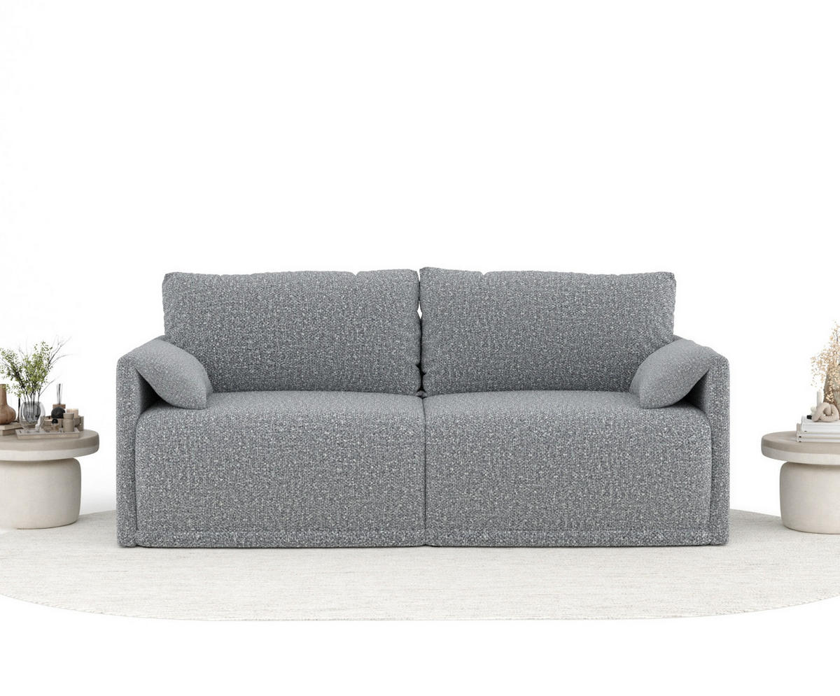 SCHLAFSOFA MIT ECKSOFA-FUNKTION Nappa Grau Plüschstoff - Schwarz/Grau, Holz/Holzwerkstoff (215/100/112cm) - Maison de Reve