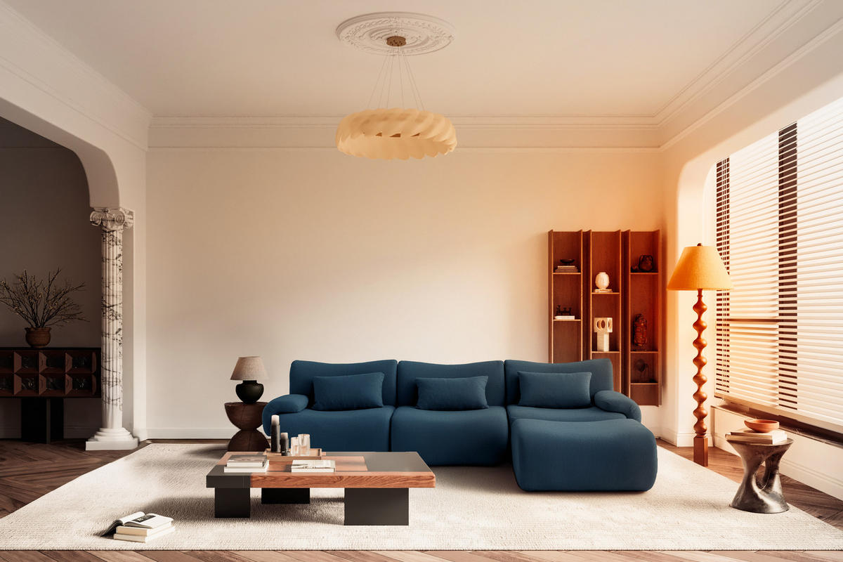 ECKSOFA Bouclé-Stoff Tiefblau - Blau, Textil (281/190cm) - MILYsofa