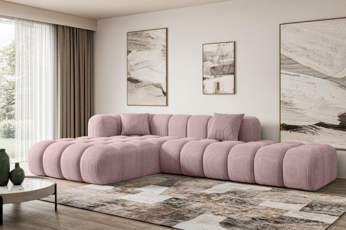 ECKSOFA Ottomane Links OLEA-L2 - 289x176x71 cm Rosa Cord - Schwarz/Rosa, Holzwerkstoff/Kunststoff (176/289cm) - ALTDECOR