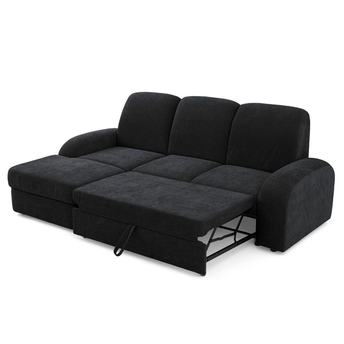 ECKSOFA VIBE S Links mit Schlaffunktion 130x202 Chenille Anthrazit - Anthrazit/Schwarz, Holz/Kunststoff (250/160cm) - Muffo